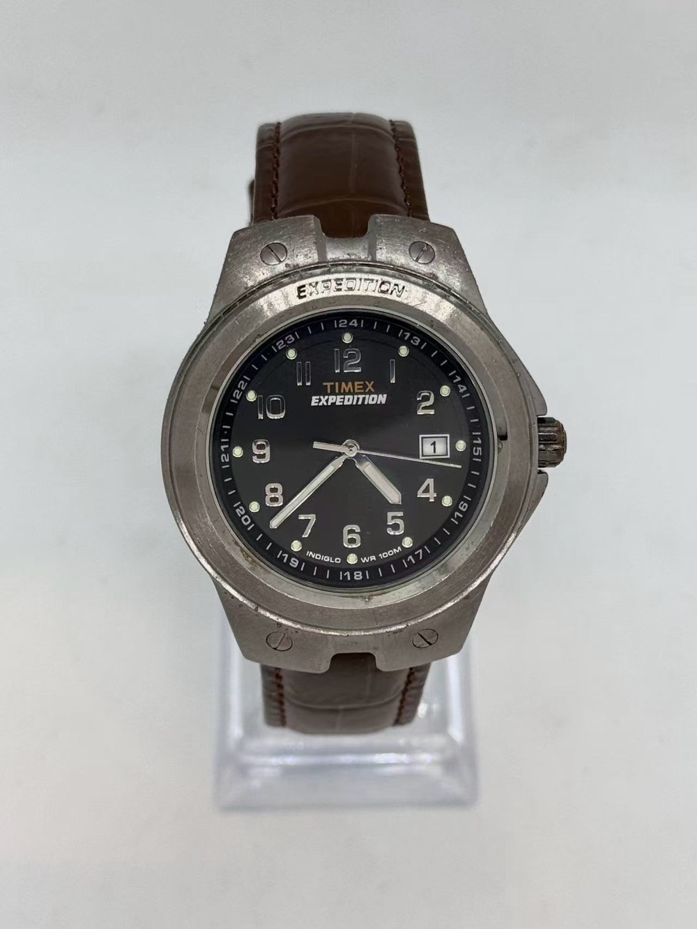 Vintage Timex Expedition Men Quartz Watch 39mm Black Dial Date New Battery Runs